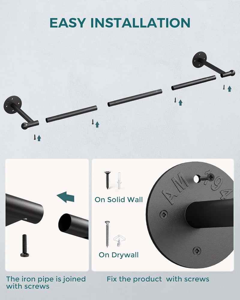 OROPY Industrial Pipe Clothing Rack, Wall Mounted Clothes Rack, Closet Rods For Hanging Clothes, 33" Multi-purpose Hanging Rod for Laundry Room, Bedroom and Closet Storage - Image 4